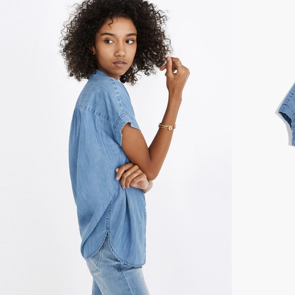 Madewell Women's Blue Button Down Shirt - Picture 4 of 15